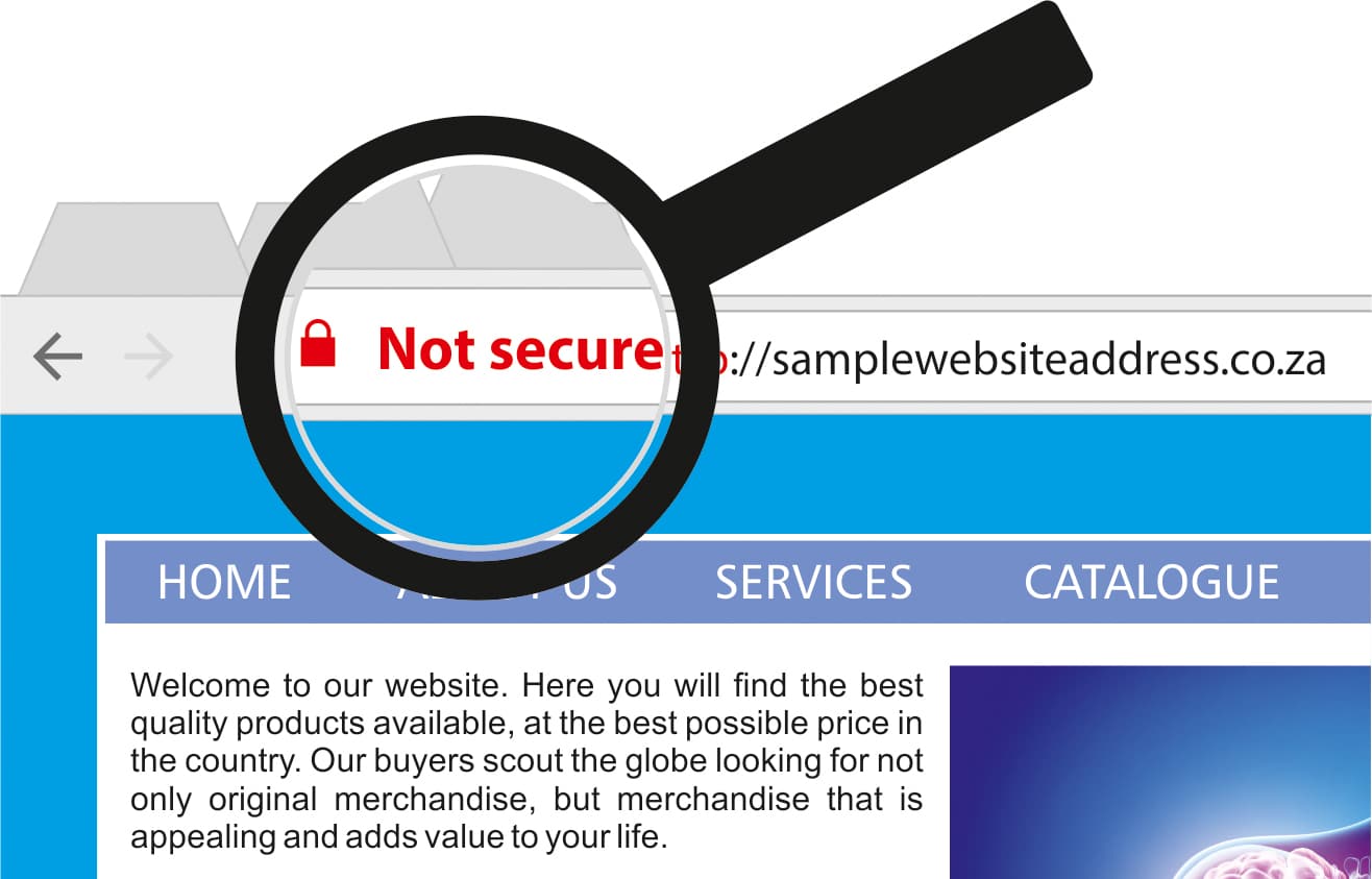 Screenshot of a non HTTPS website showing that it is not secure
